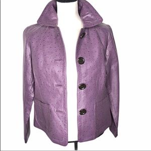 CHICOS purple ostrich print 100% leather jacket